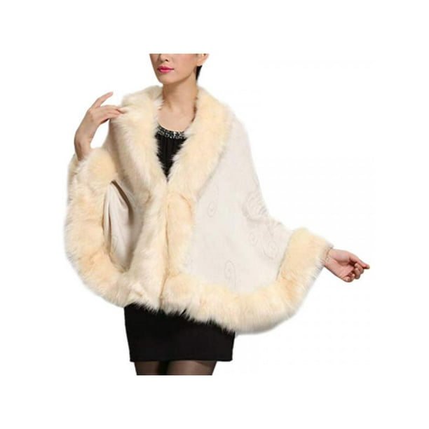 Womens Faux Fur Winter Warm Shawl Cloak Cape Coat wedding Jacket Wrap Stole Hot! 